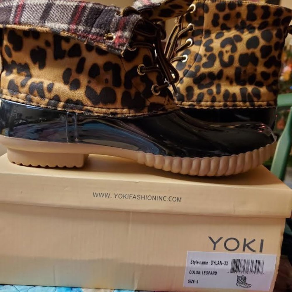 Leopard/Plaid Print Duck Boots